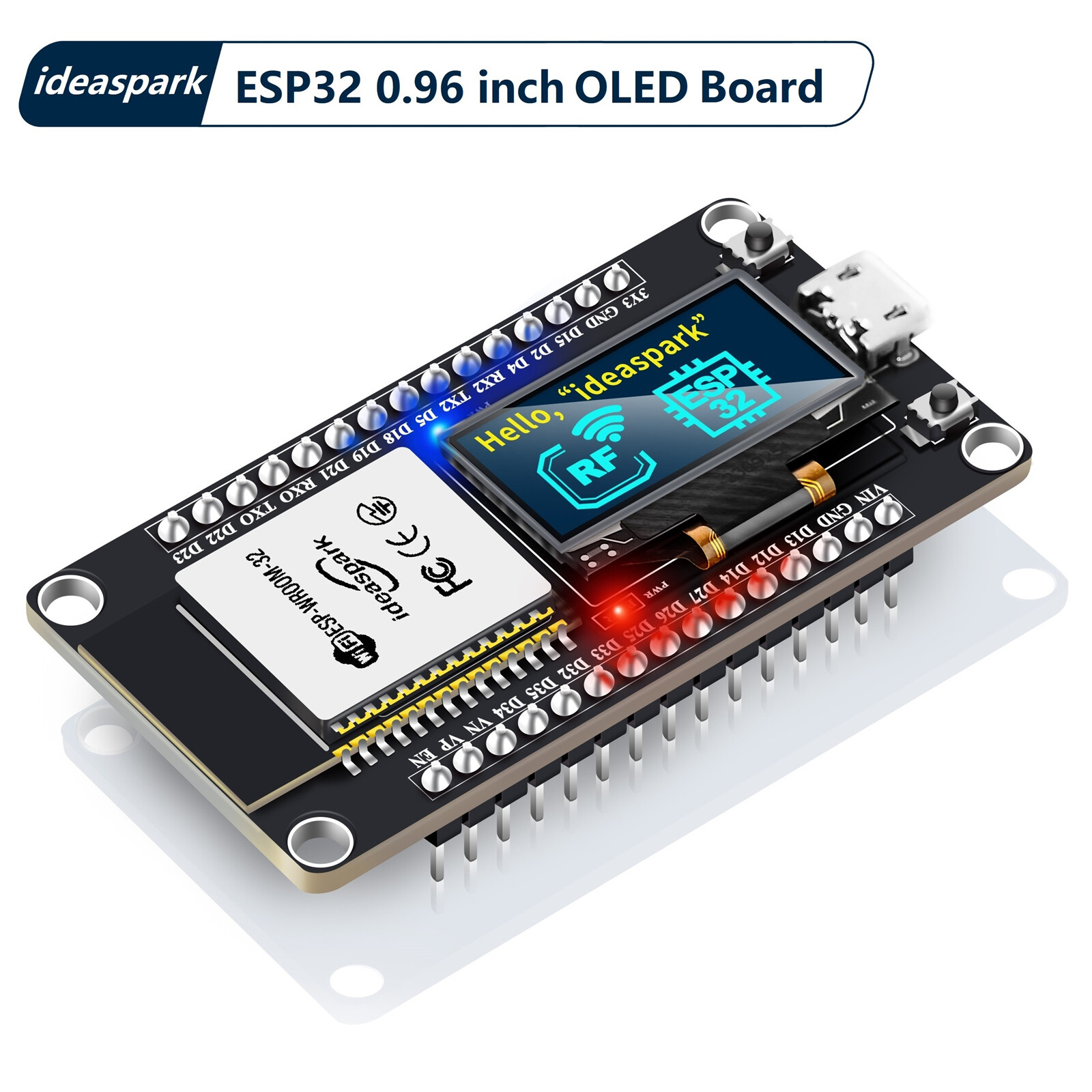 ideaspark® ESP32 Development Board with 0.96 Inch OLED Display,CH340,WiFi+BLE