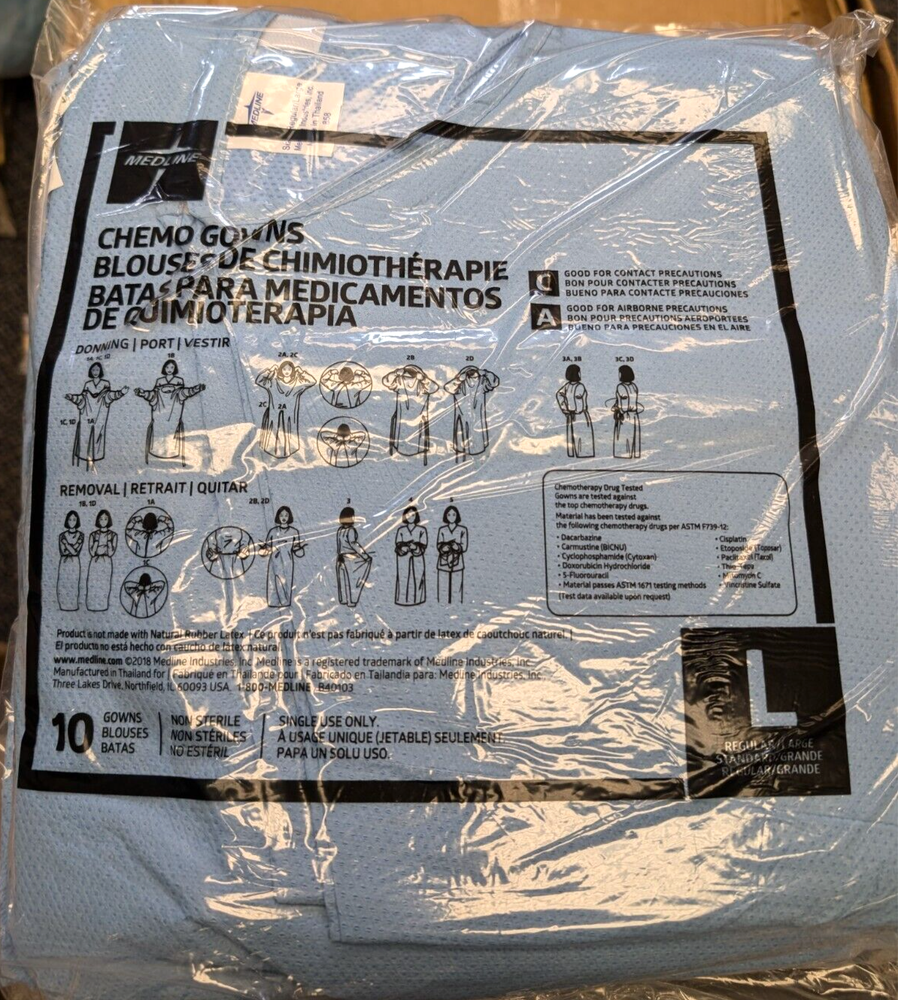 Medline Chemo Gowns LARGE 10 pcs/Pk