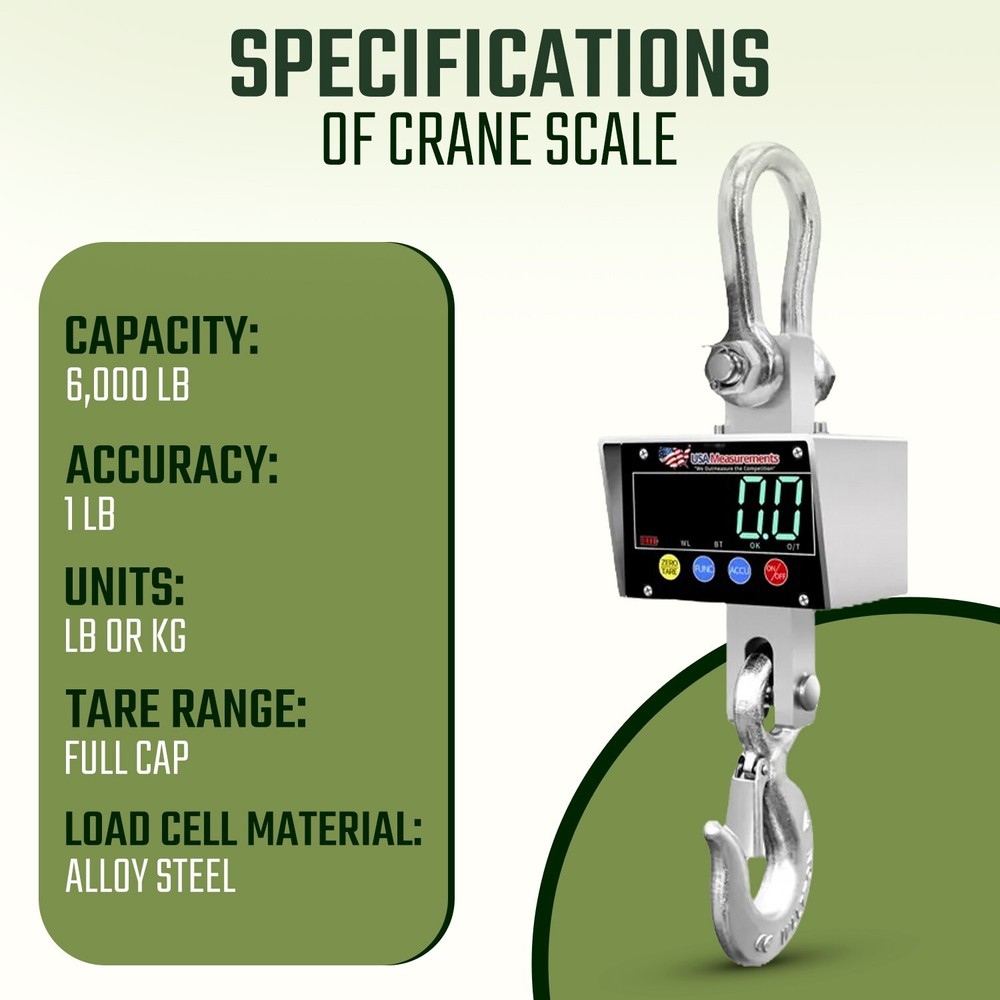 Stainless Steel 6,000 lb Crane Scale Wireless Display & Printer 300 ft Range