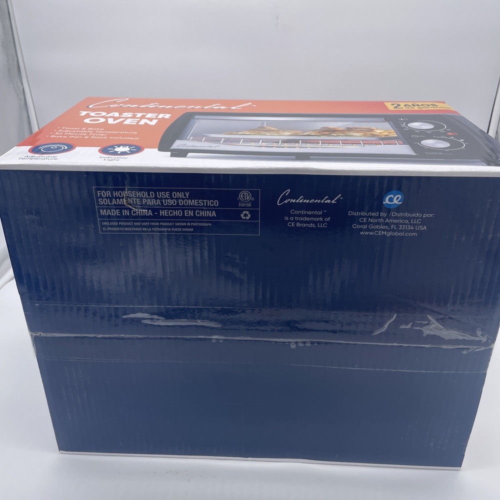 Continental Countertop Toaster Oven Adjustable Temperature Black