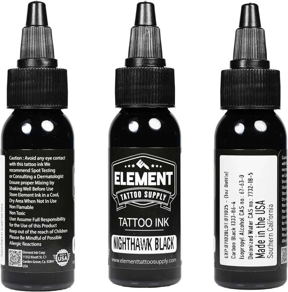Nighthawk Black Permanent Tattoo Ink - 1oz Professional Solid Black for Outli...