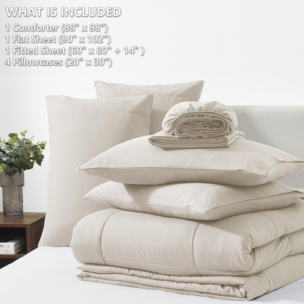 CozyLux Oversized Queen Comforter Sets Beige, 7 Pieces Queen, Beige