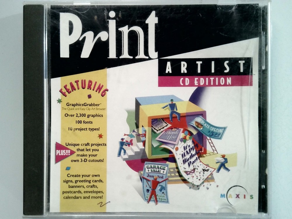 Maxis Print Artist CD Edition Software 2300 Graphics 100 Fonts 1994