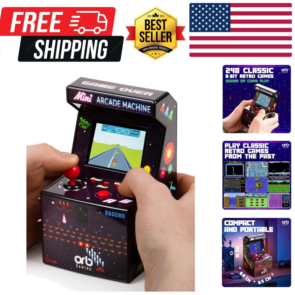 Mini Arcade Machine, 240 Built-in 8-Bit Games, 2.5” Full Colour Screen, 8-Way...