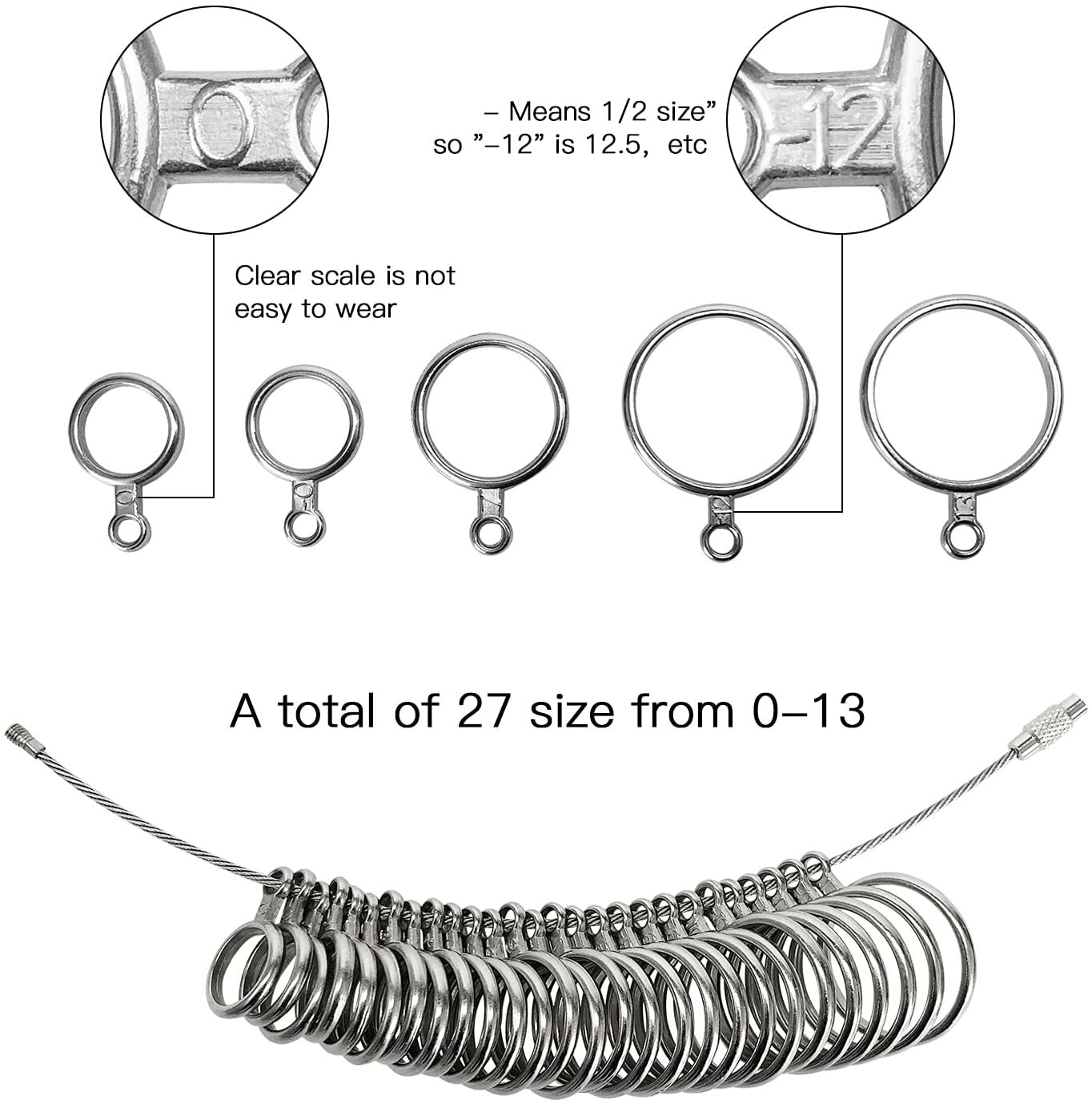 Metal Ring Sizer Gauge Mandrel Finger Sizing Measure Stick Standard Tool Sliver