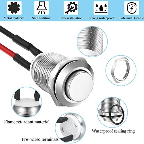 3 Pcs 12mm Prewired High Head Waterproof Push Button Latching 2A SS-Latching