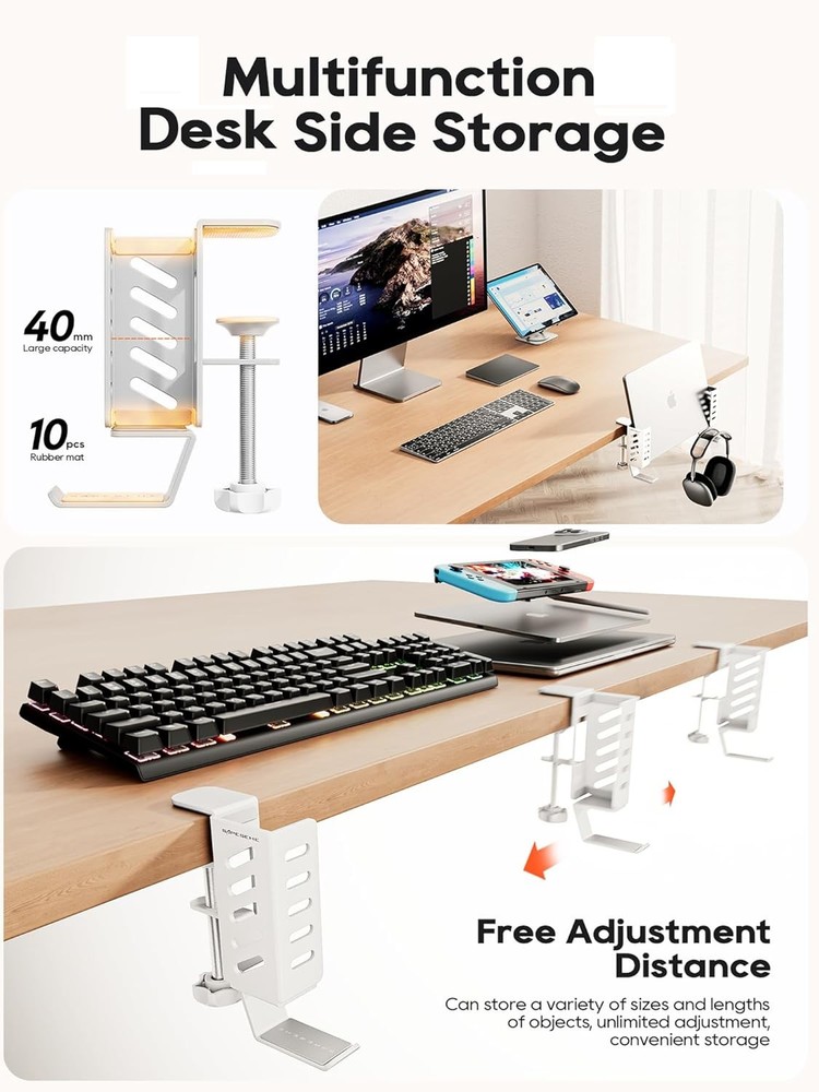 Desk Side Laptop Holder, Storage, No Drill White