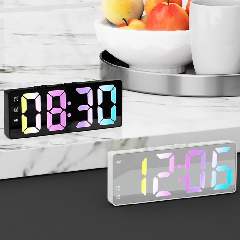 Sleek Digital Mirrored Alarm Clock with Integrated Temperature Sensor Feature