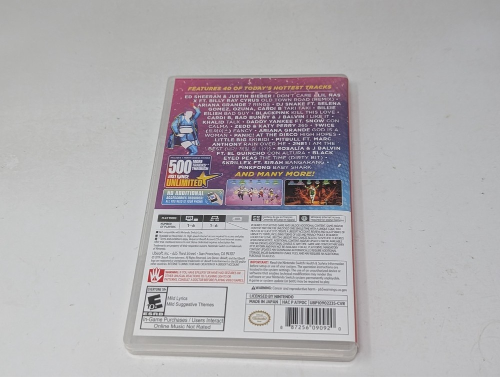 CASE ONLY Just Dance 2020 Nintendo Switch CASE/BOX ONLY
