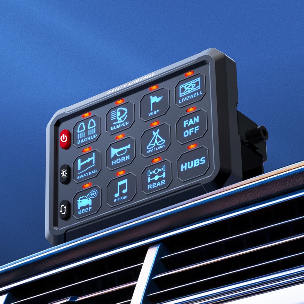 MICTUNING P1s 12 Gang Switch Panel Blue Led Touch Switch Control Box Marine Boat