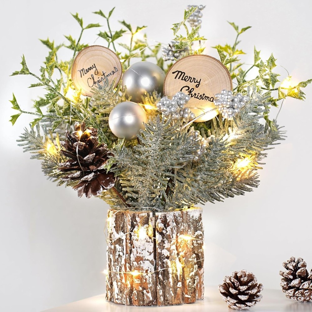 Small Table Top Christmas Tree with Lights, Mini Christmas Tree Decorations w...