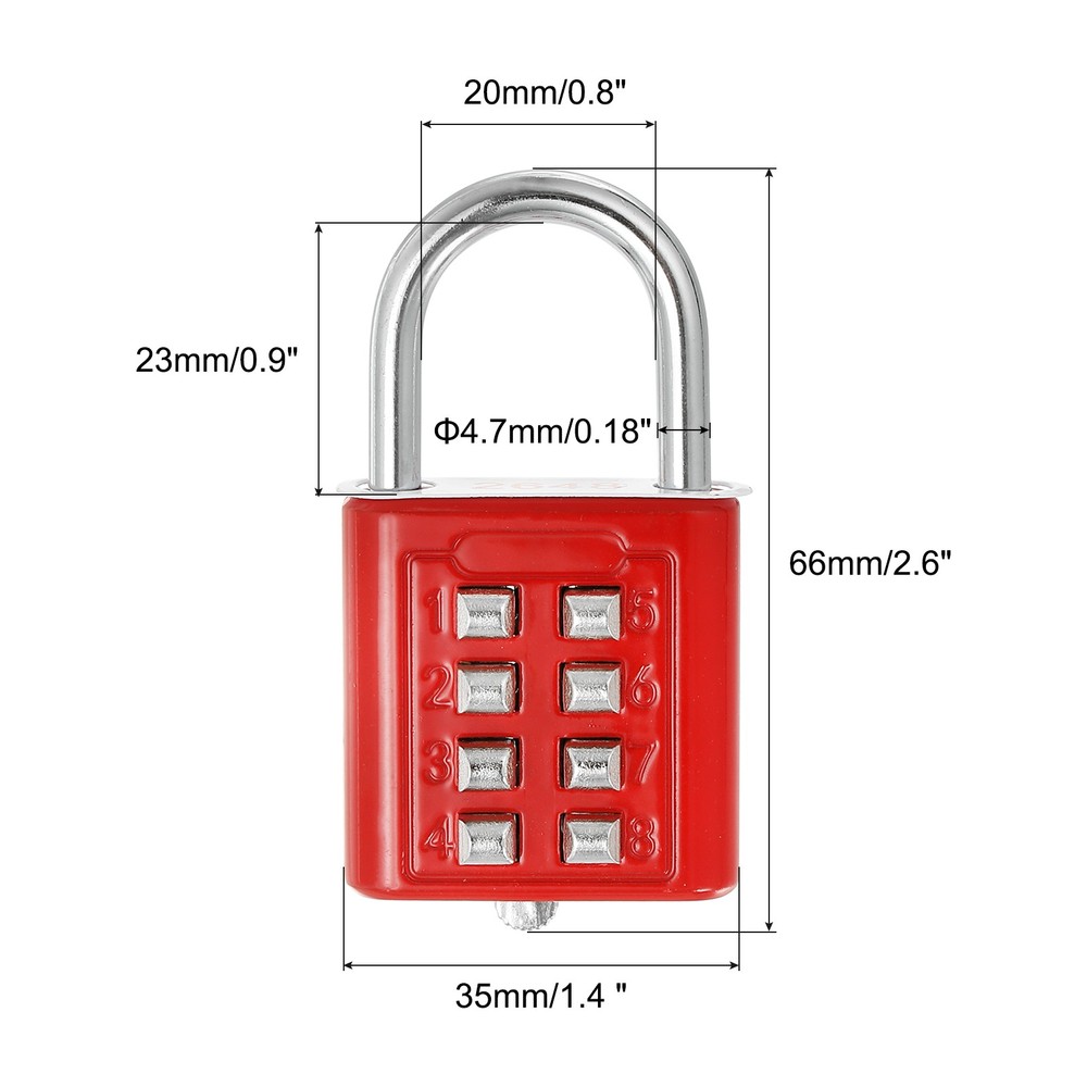8 Digit Button Combination Padlock 2pack 4 Digit Locking Mechanism Lock Red