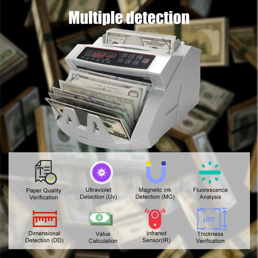 Money Counter Machine UV/MG/IR Counterfeit Detection Value Count Add Batch Modes