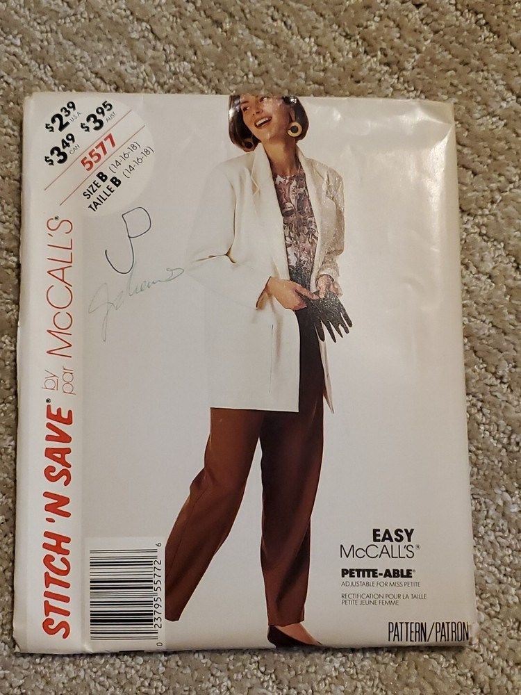 McCall's Stitch 'N Save Sewing Pattern 5577 Misses Unlined Jacket And Pants FF