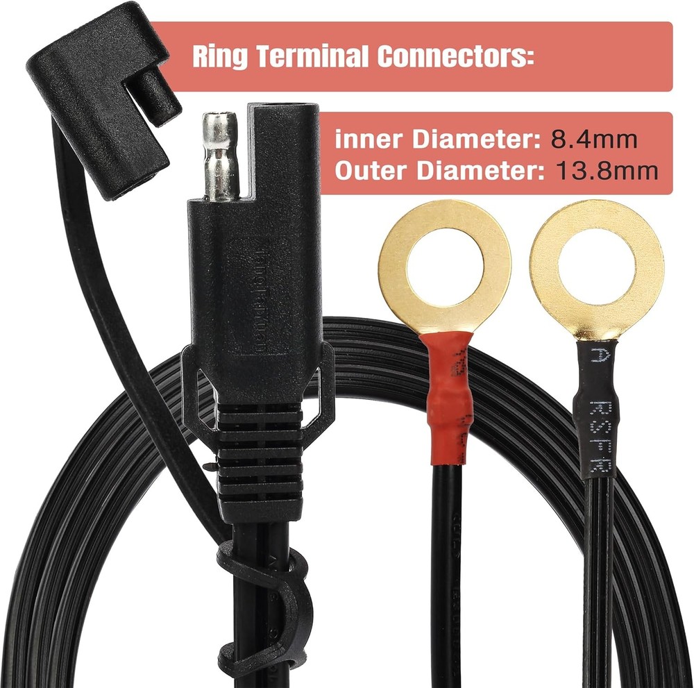 Bates- SAE Battery Connector, 2 FT, 2 Pack, to O Ring Terminal 2 Pack
