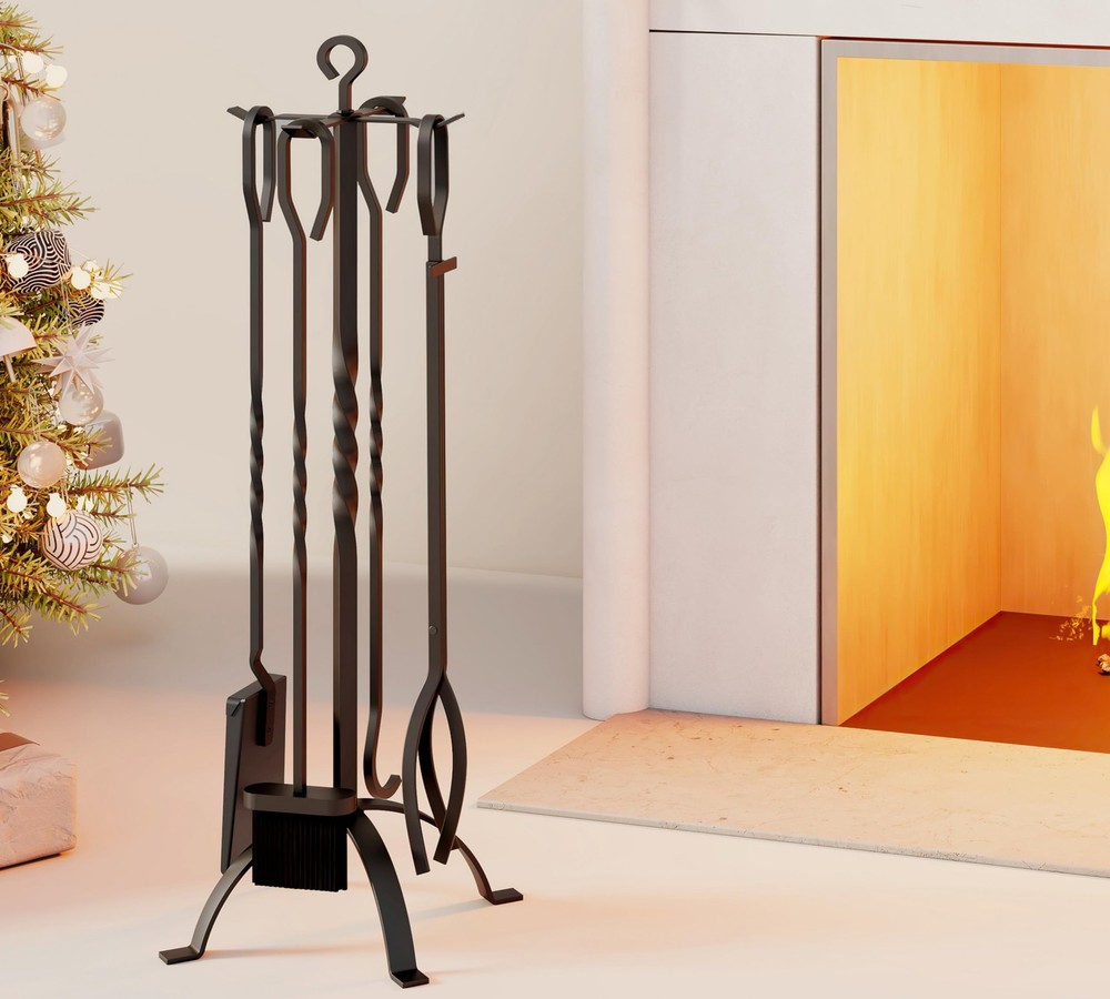 5 Pieces Fireplace Tools Sets Fireplace Accessories Tools Holder with Handles...