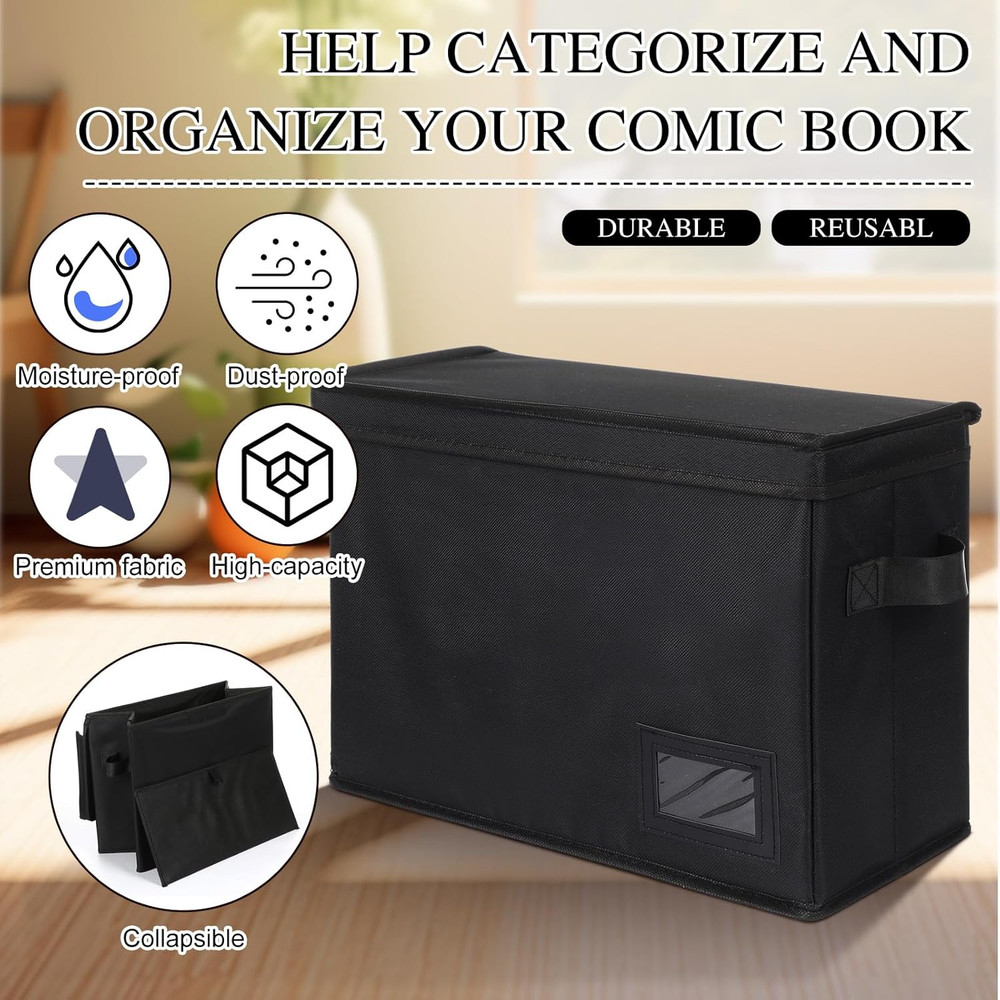 4 Pack Comic Book Storage Boxes with 20 Book Dividers Collapsible Comic Box Case