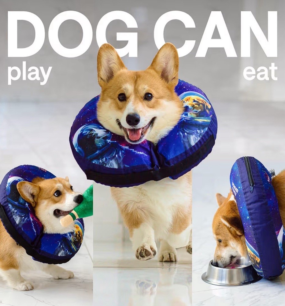 Soft Inflatable Dog Cone | After Surgery Comfortable Donut with E-Collar | Large