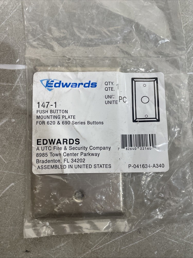 Edwards Signaling 147-1 Push Button Mounting Plate Silver