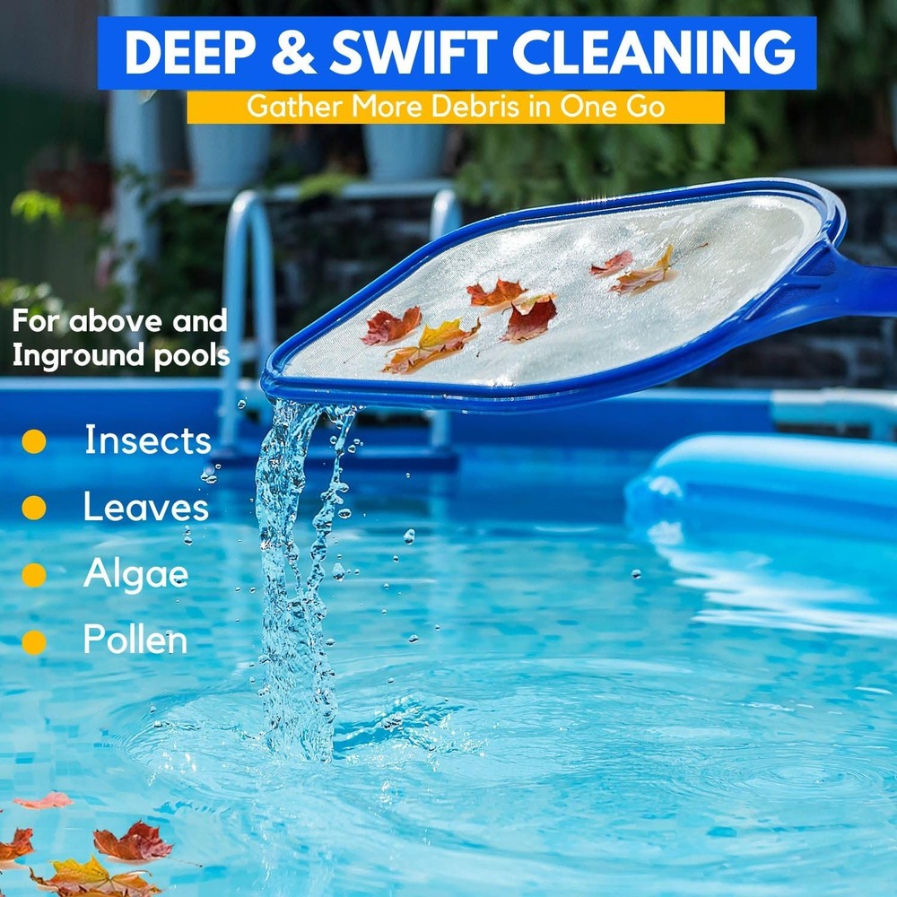 Pool Skimmer Mesh Net Leaf Rake Pool Replacement Cleaner Maintenance Tool wit...