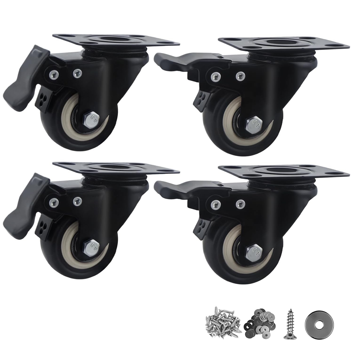 2 Inch Wheel Casters,Set of 4 Heavy Duty Casters,with Brake,No Noise Locking Pol