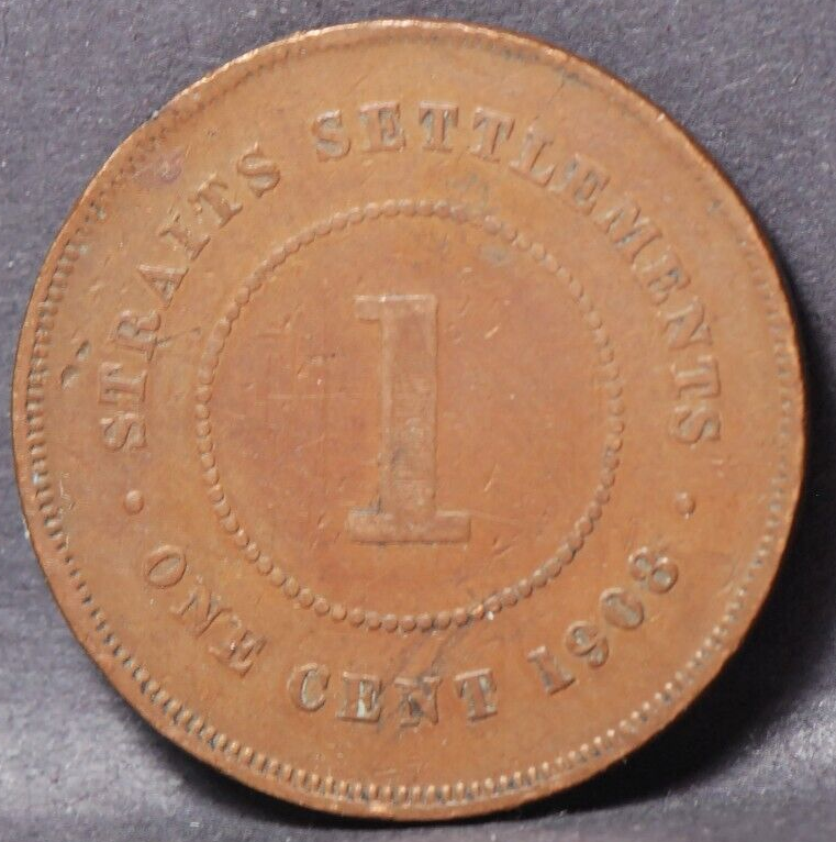 Straits Settlements, 1908 Cent, KM19, (Extremely Fine) a scratch, NR, 7-14