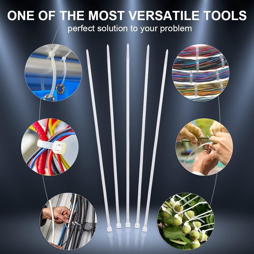 12 Inch Zip Cable Ties (100 Pieces), Self-Locking Premium Nylon Cable Wire Ties,