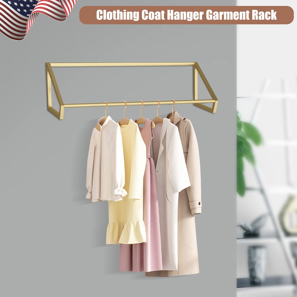 Clothes Display Rack Modern Storage Wall-Mounted Gold Garment Rack Clothes Store