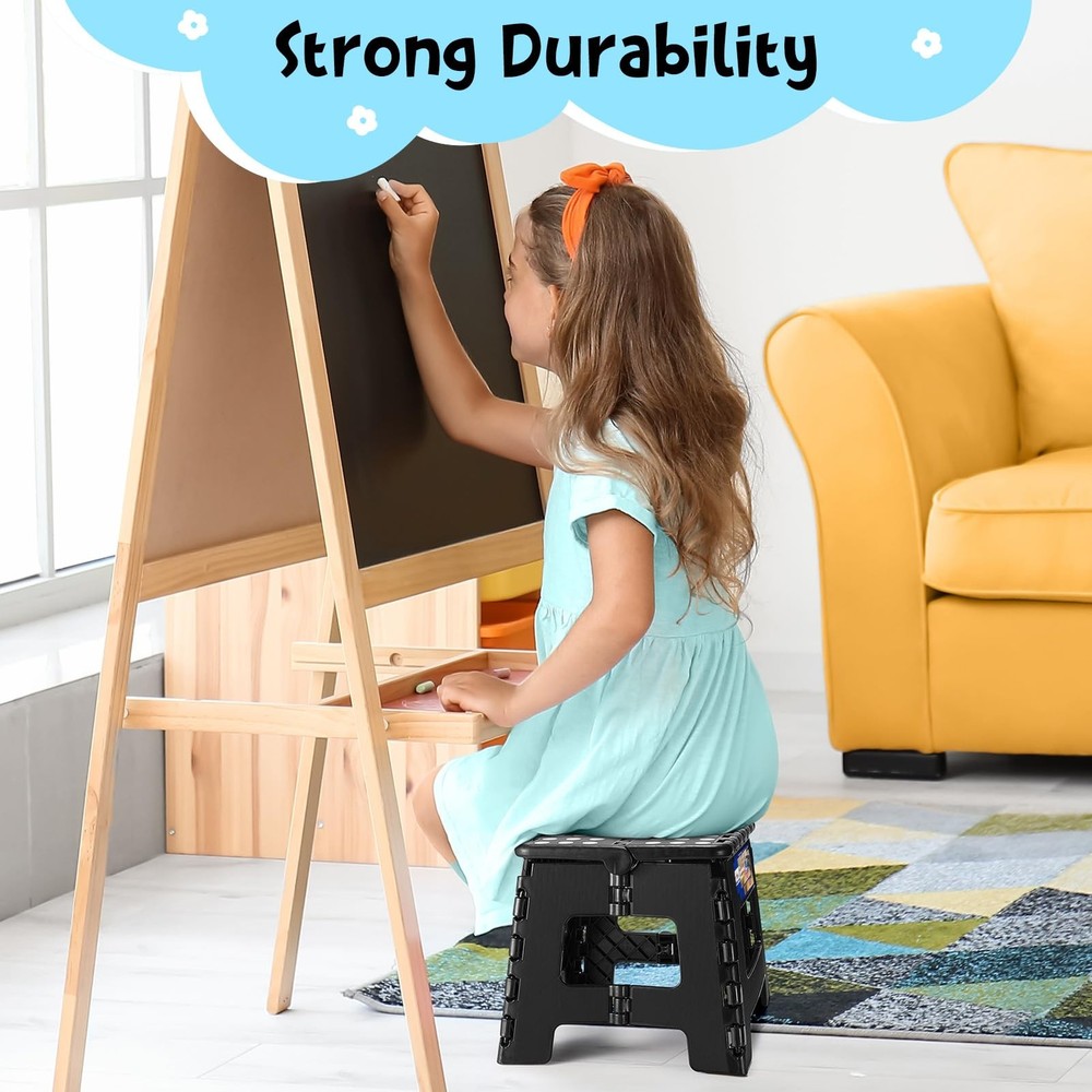 Folding Step Stool 9 Inch 300 lb Capacity, Plastic Foldable Step Stools for K...