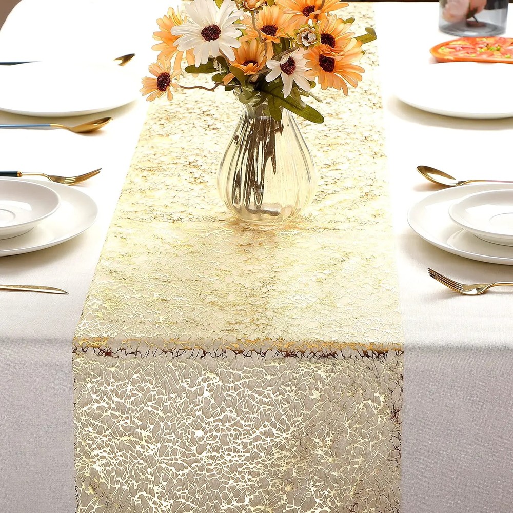 30x500cm Gold Table Runner Metallic Glitter Table Cloths Runner Metallic Roll
