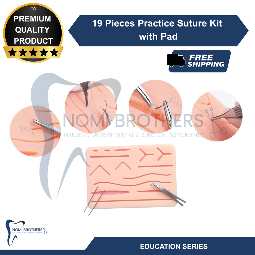 19 Pcs Suture Parctice Kit with Scissors Needles Thread Silicon Pad Training Kit