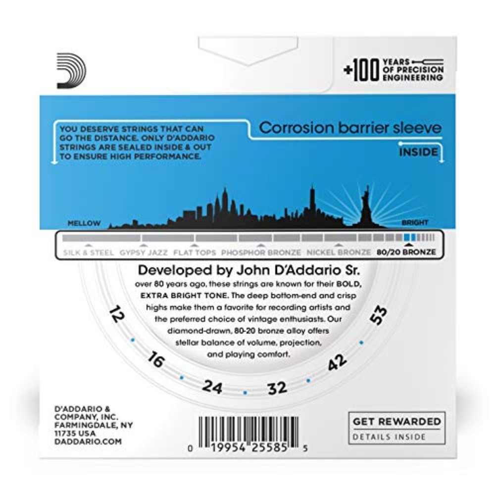 Acoustic Guitar Strings, 80/20 Bronze, EJ113D, Light Gauge 1253, 6String Set,...