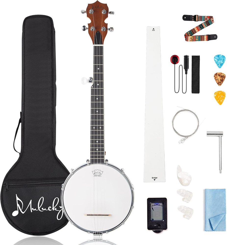 5 String Banjo Mini - 26 Inch Travel Banjo Sapele Body Closed Solid Back Beginn