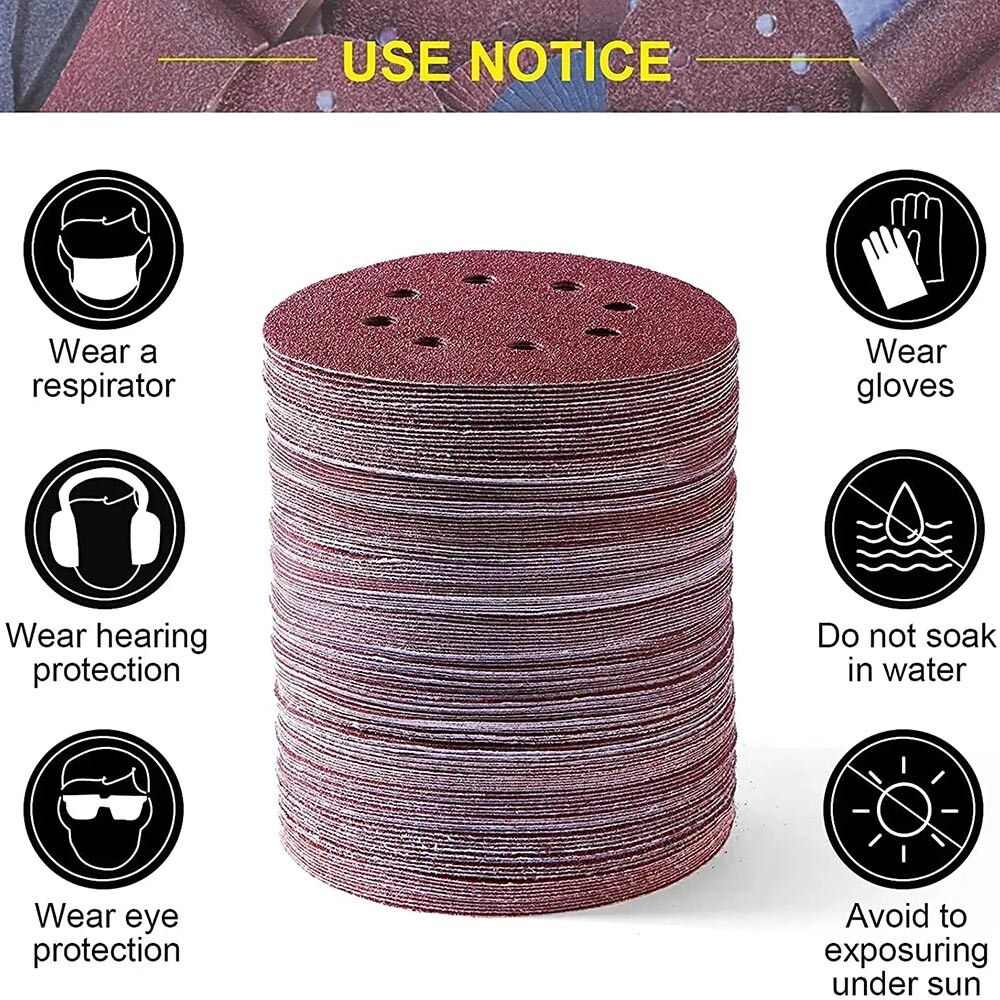 5 Inch 8 Hole Dustless Hook and Loop Sanding Disc Sander Round Sandpaper