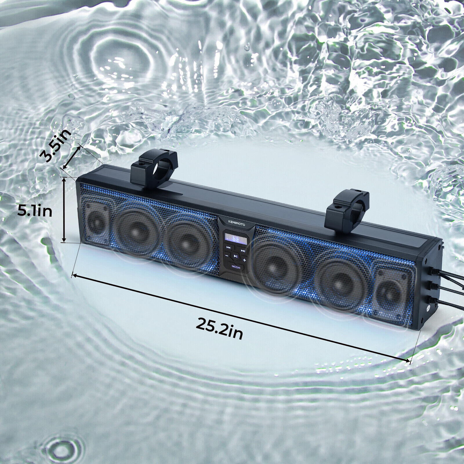 KEMIMOTO 26'' RGB UTV Sound Bar Bluetooth Speaker System for Polaris RZR Can Am