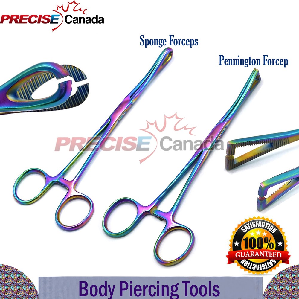 2 Pcs Body Piercing Slotted Pennington Forceps + Slotted Sponge Forceps Multi