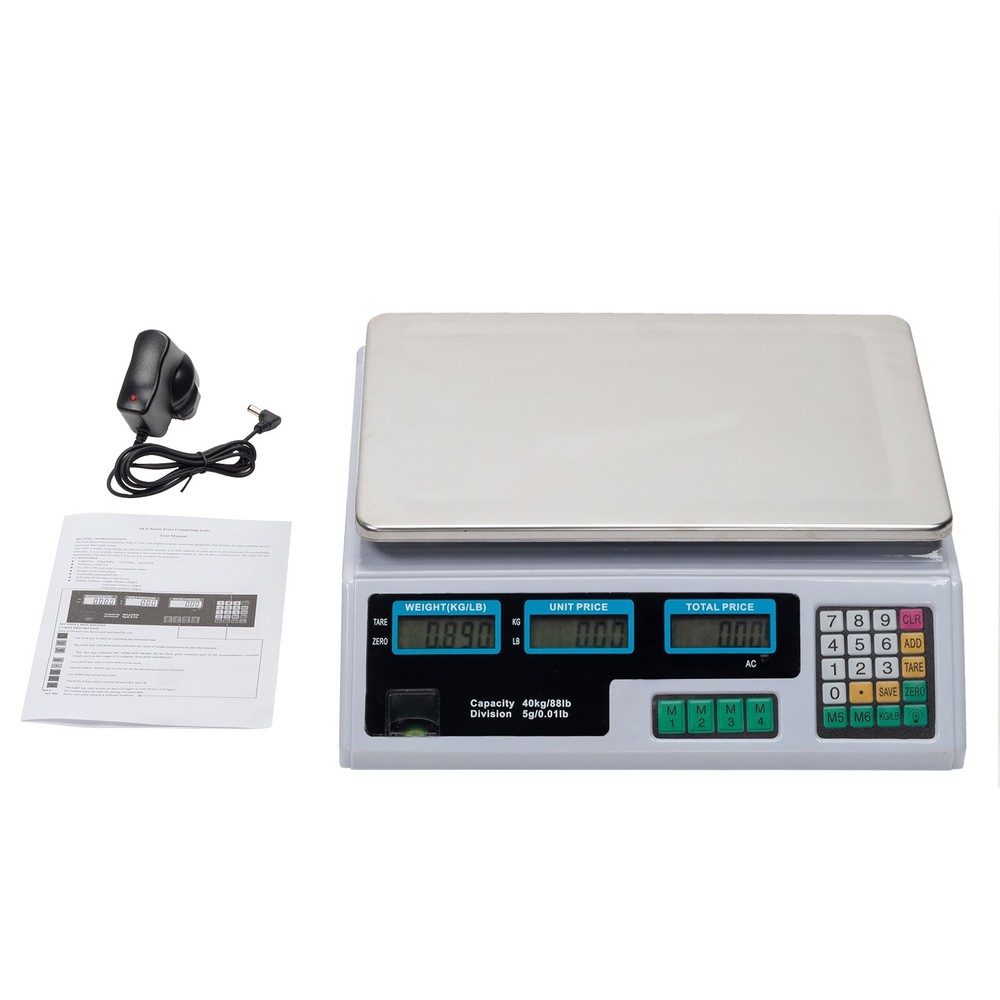 ACS-30 40kg/5g Digital Price Computing Scale for Vegetable US Plug Silver &White