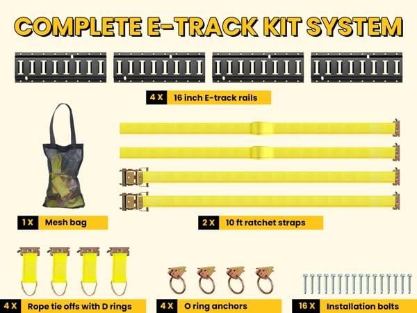 E Track Tie-Down Rail Kit, Trailer Tie Downs, 31 Pcs Set Etrack kit, 4 Yellow