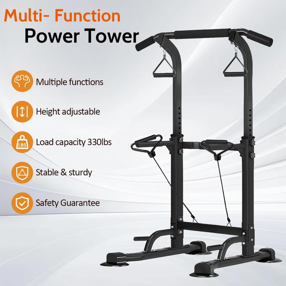 Power Tower Pull Up Dip Station Adjustable Height Multifunctional Home Streng...
