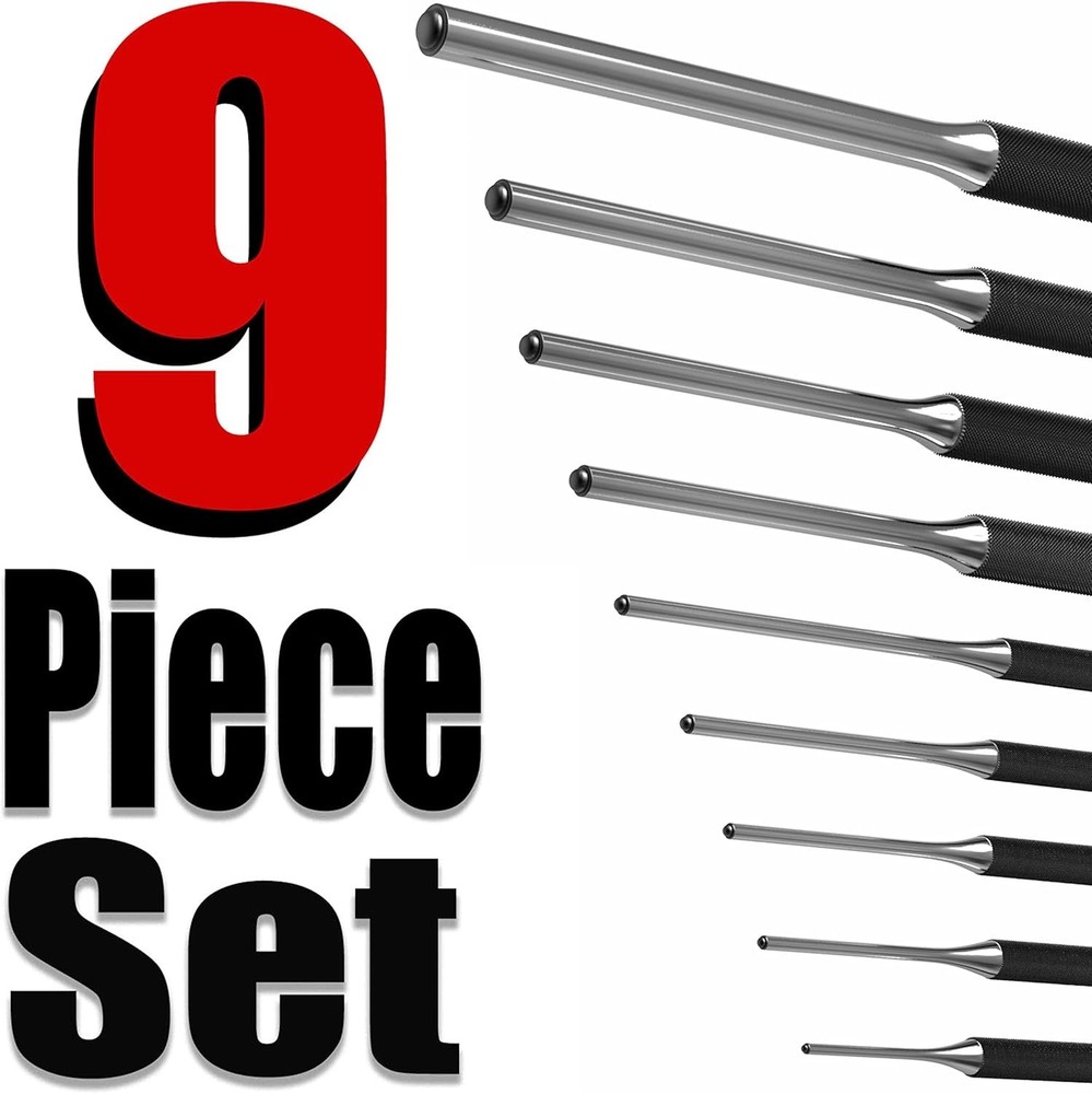 Precision Engineered 9pc Roll Pin Punch Set - Versatile Tools For DIY Projects