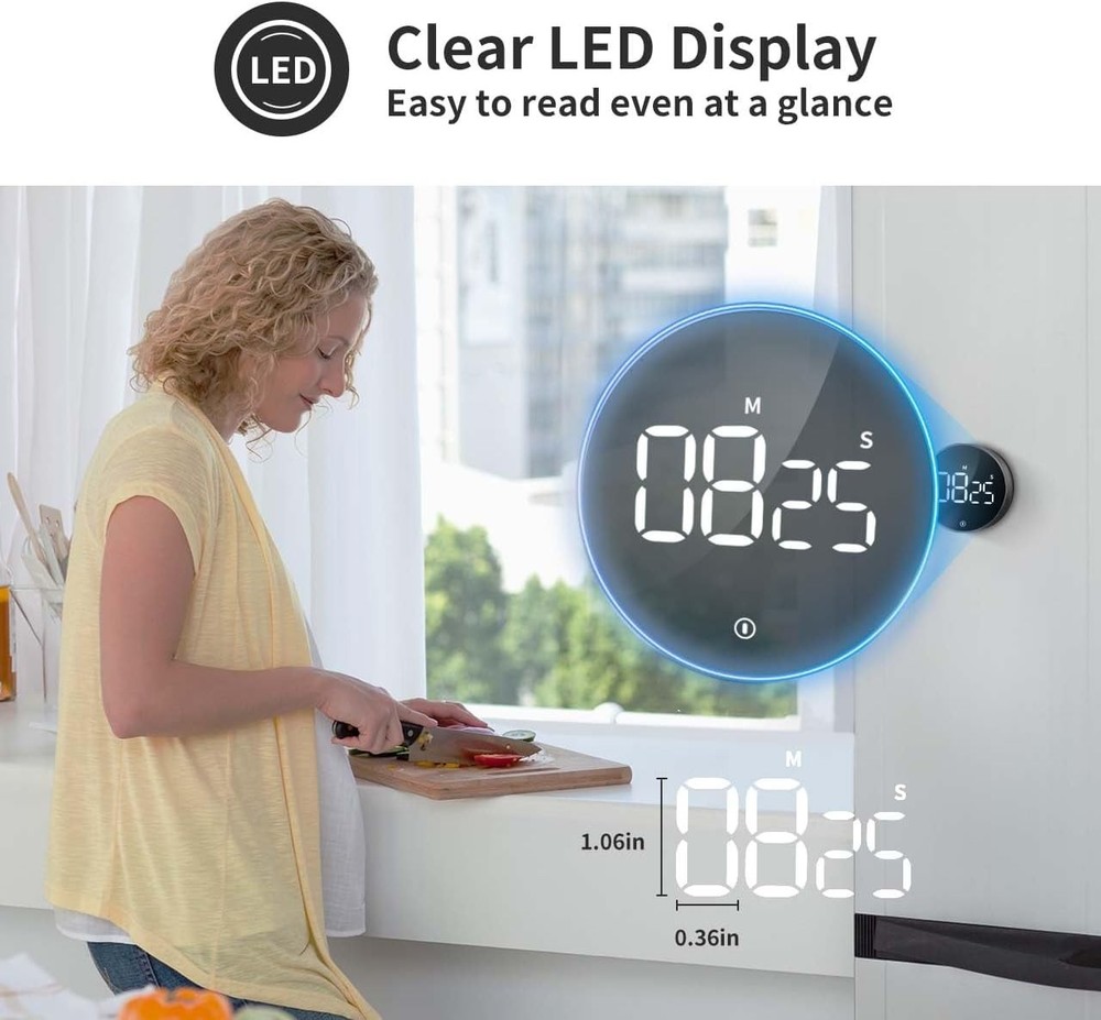 VOCOO Digital Kitchen Timer - Magnetic Countdown Countup Timer with Large LED Di
