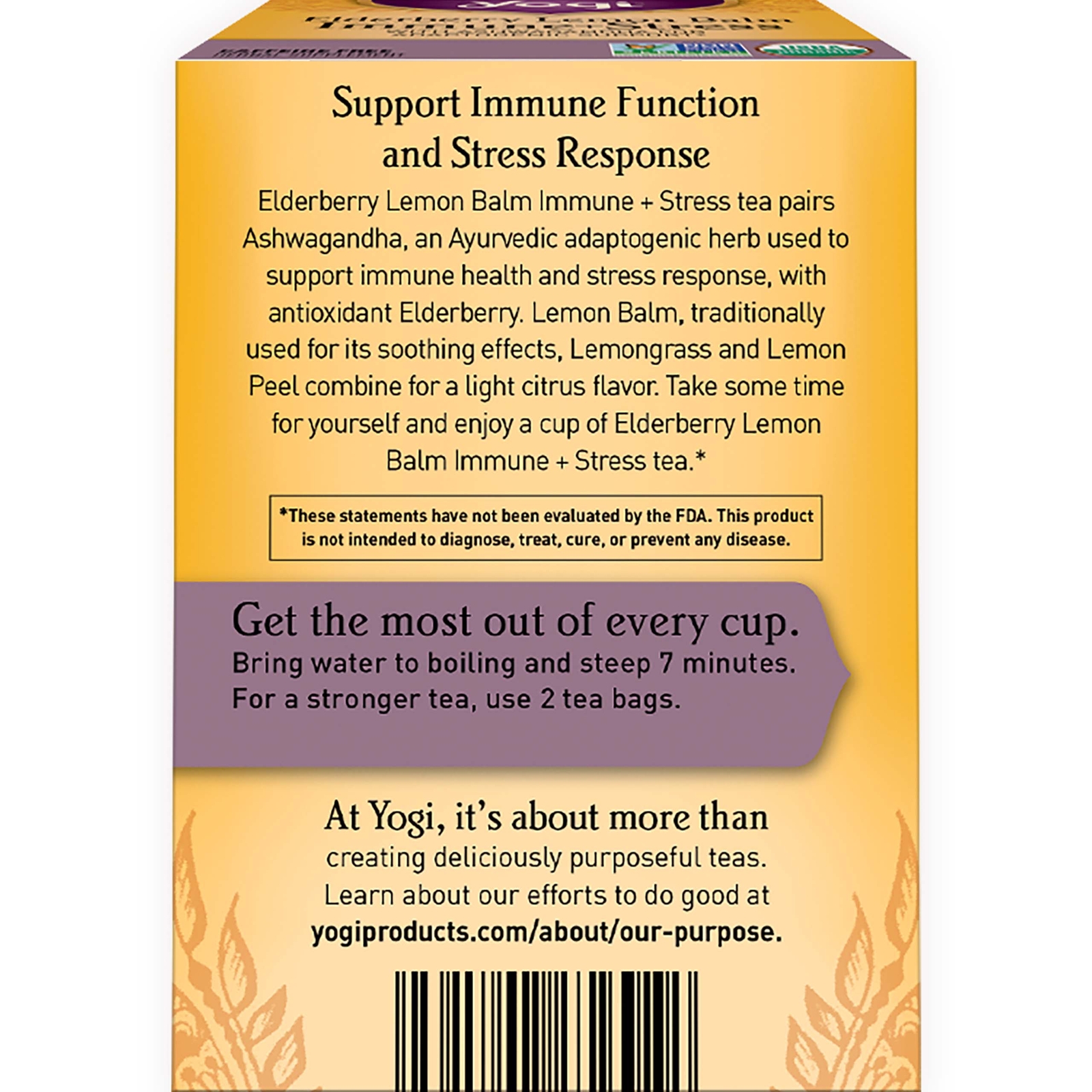 Yogi Tea - Elderberry Lemon Balm Immune and Stress Support (4 Pack) 64 Tea Bags