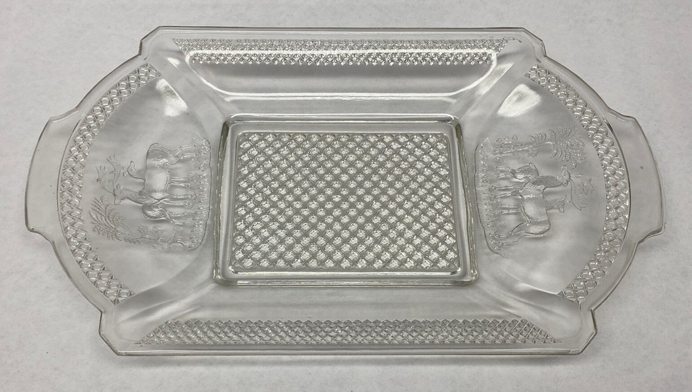 1886 PATTERN GLASS DEER AND PINE TREE SERVING TRAY 13" McKEE DEER AND DOE