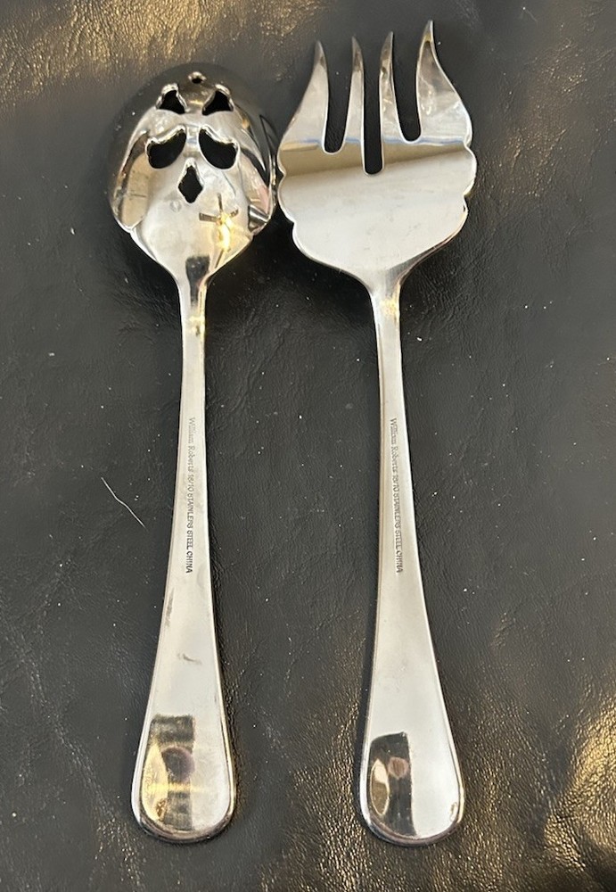 William Roberts 18/10 Williamsburg Shell Pierced Serving Spoon &Serving Fork