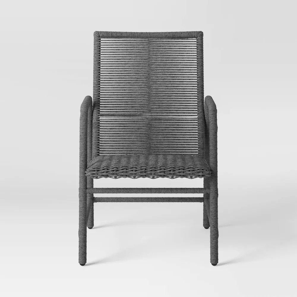 Threshold Set of 2 Padded Wicker Dining Chairs Outdoor Patio Armchairs, Gray