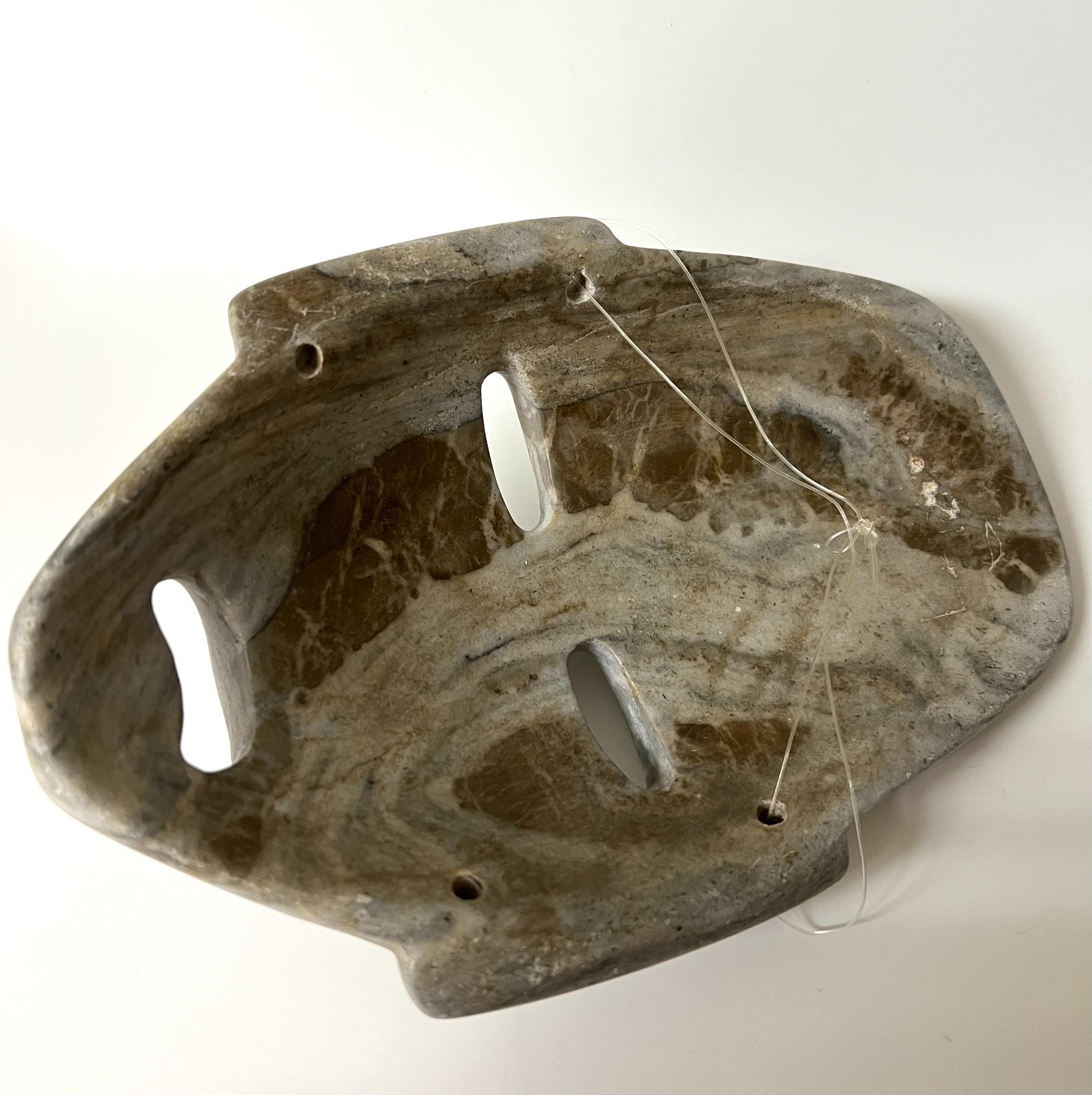 VTG Mayan Aztec Carved Marble Stone Hanging Warrior Mask Wall Decor 8x5x2 in