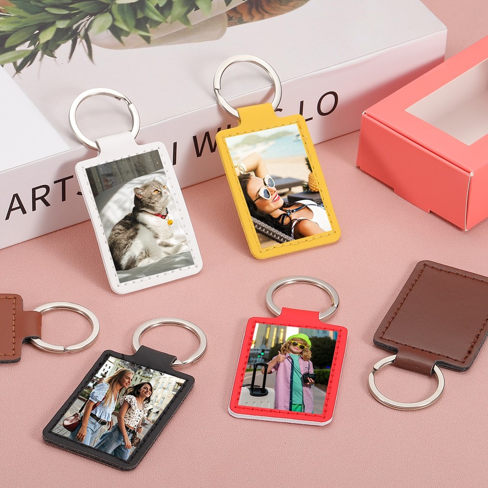 Engraving Keychain Blanks, 10Pcs Rectangle Leather Keychain Blanks, Yellow
