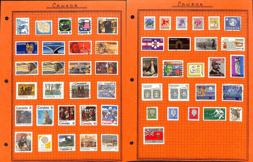 Canada Stamp Collection on 21 Quad & Stock Pages, Nice Selection