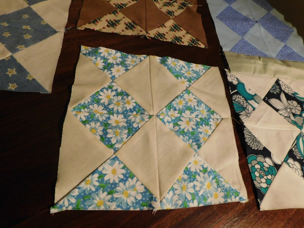 Handmade Quilt Blocks Diamond Patch Hand Pieced Heart Tree Star Daisy
