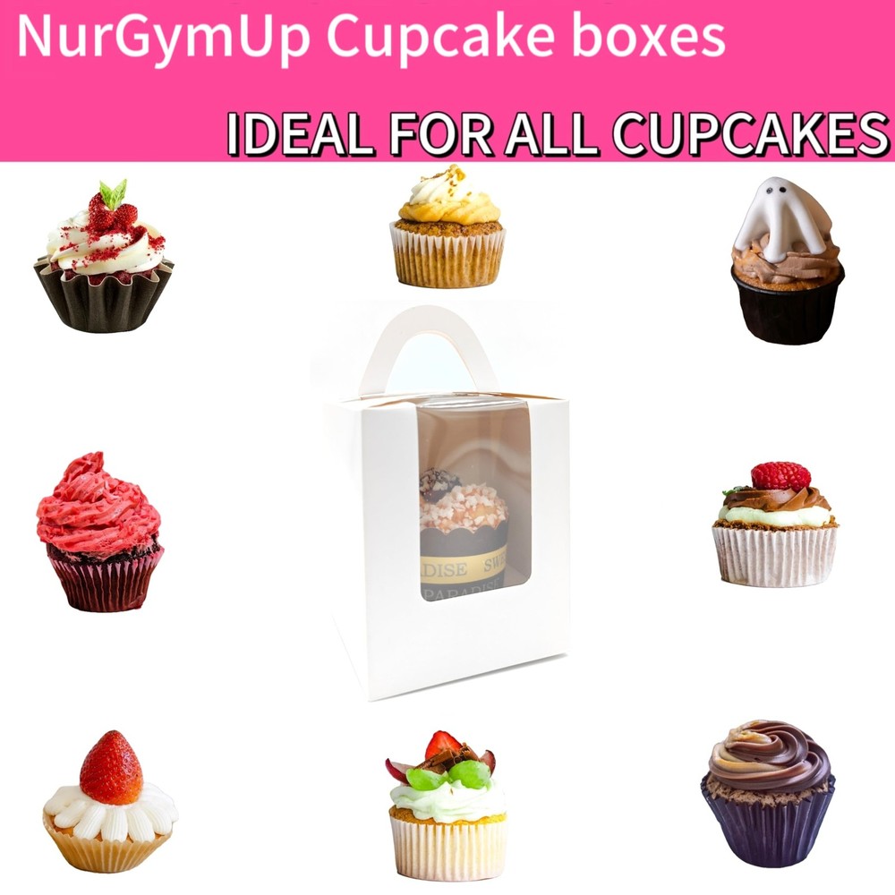 Individual Cupcake Boxes Bulk, 50 Pack Premium Single Cupcake Boxes with Clea...